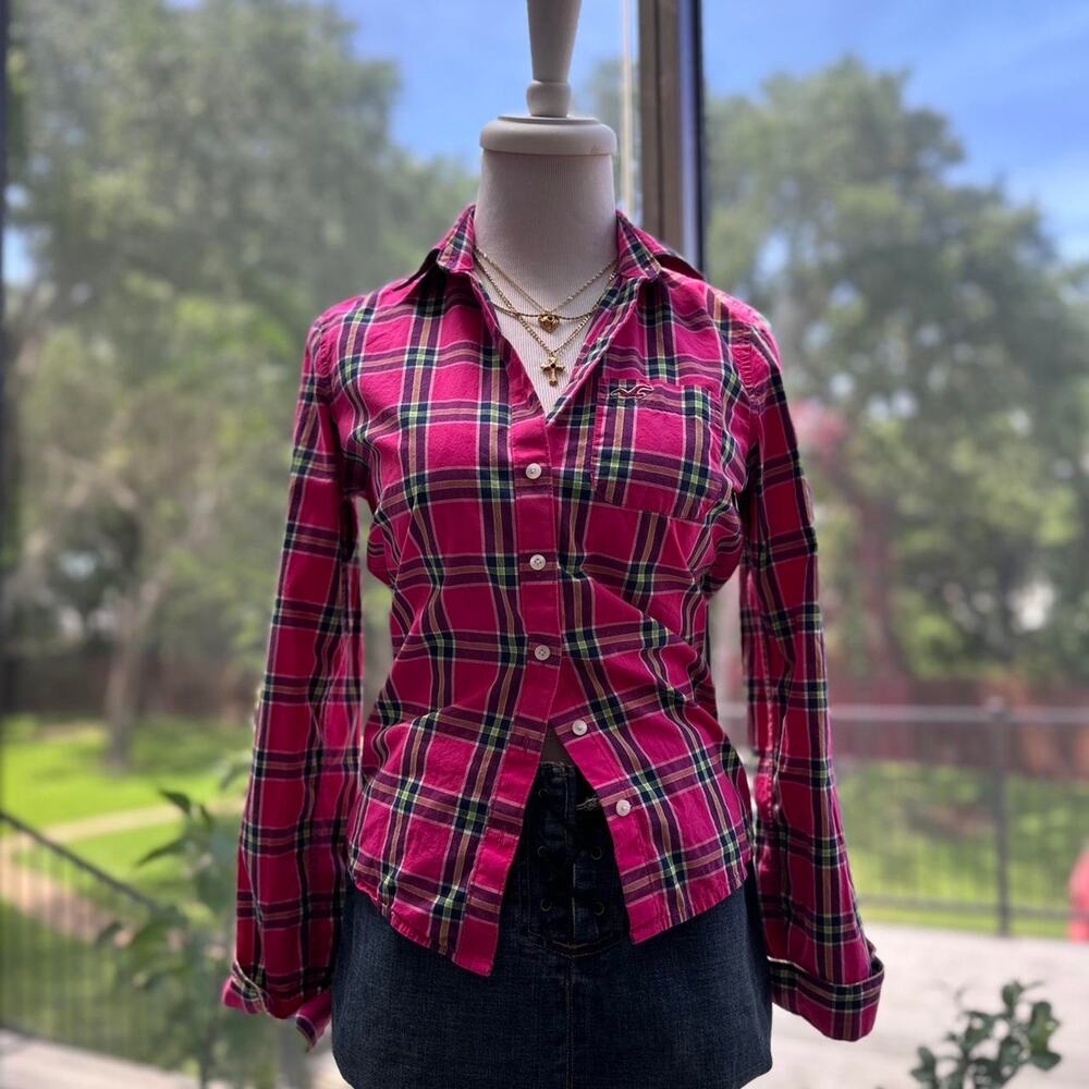 Y2K Hollister Pink Plaid Button Up Shirt S